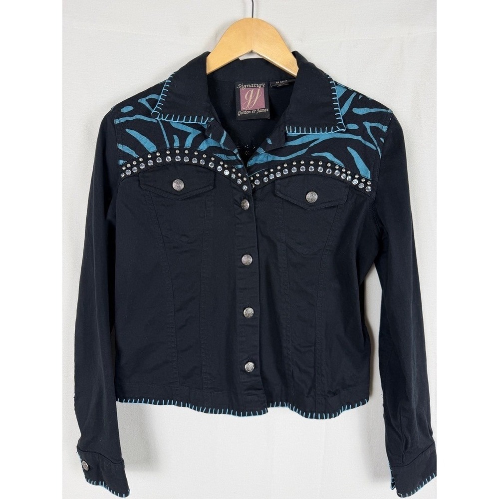 Signature Gordon & James Studded Zebra Western Jacket - M Black Y2K Aesthetic
